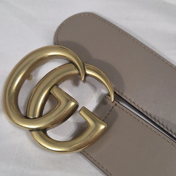 Gucci Taupe Pink Leather Belt with Gold Double G Buckle - Picture 14 of 16